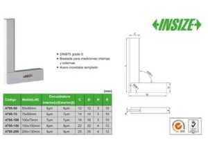 ESCUADRA BISELADA BORDES ANCHOS 100X70MM (DIN875 GRADE 0) INSIZE