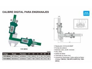 PIE DE METRO DIGITAL MEDIDOR DE ENGRANAJE M1-25MM INSIZE